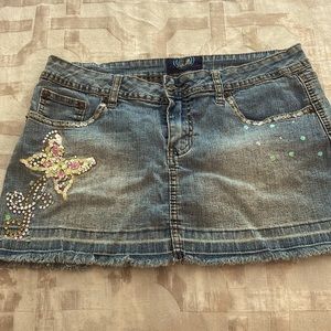 Jean mini skirt with butterfly sequins detailing